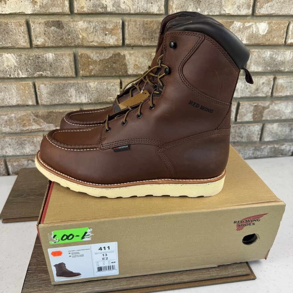 Red Wing 411 Brown Leather Work Boots Men's Size 13 E2 EE Traction Waterproof EH